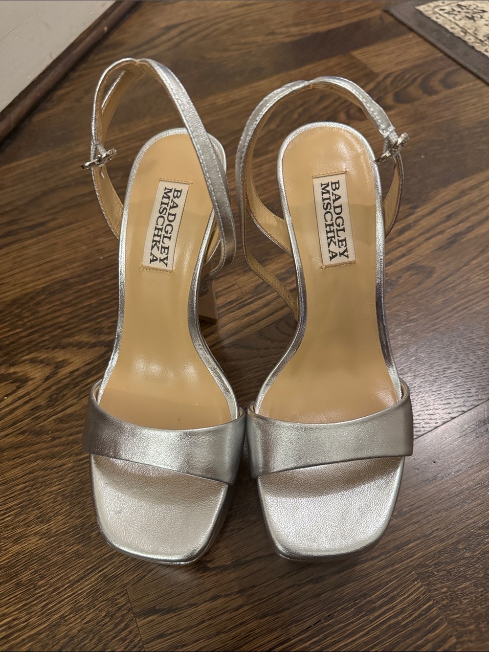 Badgley Mischka Silver Slingback Heels